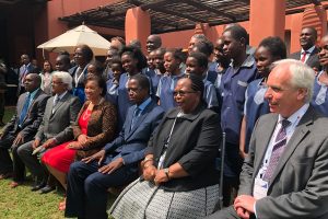 HE Edgar Lungu, President of Zambia with the Commonwealth Secretary General, Rt Hon Patricia Scotland QC; the Hon Irene Mambilima, Chief Justice of Zambia; outgoing and incoming CLA Presidents, Santhaan Krishnan and Brian Speers